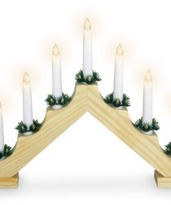 Holz Schwibbogen 39 cm mit 7 LED Kerzen und Timer - Weihnachtsdeko mit Beleuchtung - Adventsleuchter Lichterbogen