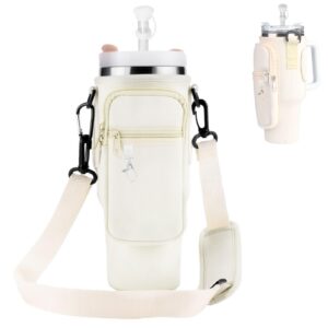 Huahuanghui Wasserflaschen-Tragetasche 40oz für Cup mit Handyfach (Weiß) Huahuanghui Verstellbarer Schultergurt für 40