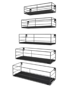 EYMPEU Schweberegal 5er Set Schwarz Holz Metall für Küche Badezimmer Wohnzimmer
