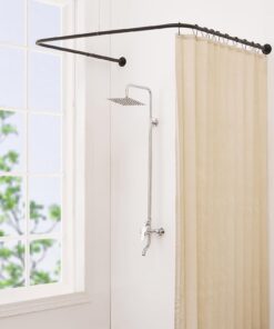 Yampos Duschvorhangstange Badewanne Mitte 76 cm - 117 cm für Badezimmer und Badewanne mit 12-Haken