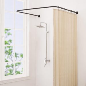 Yampos Duschvorhangstange Badewanne Mitte 76 cm - 117 cm für Badezimmer und Badewanne mit 12-Haken