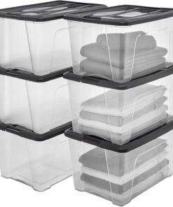 Iris Ohyama NTB-45 Aufbewahrungsboxen, 45L, Schwarz, BPA-freies Plastik, Ordnungsboxen, Sicherer Verschluss, 6er-Set, Sc