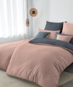 Microfaser Wendebettwäsche 135x200 4teilig Rosa/Anthrazit Bettwäsche Sets weich & bügelfrei