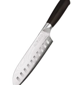 Santoku Messer verblüffend scharf 18 cm Ebenholz Damastoptik Sushi Messer verblüffend scharf 18 cm Ebenholz Damastoptik