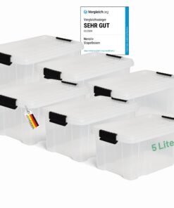 Novaliv 6x 5L transparente Storage boxes mit Clipverschluss für Haus und Garten