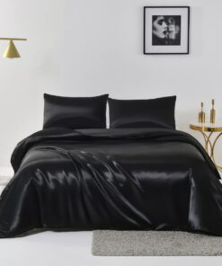 Chanyuan 2 TLG Seide Satin Bettwäsche Set Schwarz für Erwachsene zur Schlafenszeit mit Kopfkissenbezug 155x220cm x 80x80