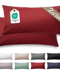 Blumtal Mako Satin Kissenbezug 40x80 Baumwolle Rot - 2er Set - Edle Glanzoptik für Ihr Zuhause - 100% Baumwolle und OEKO