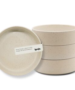 Premium Müslischale Steingut Set [4er 600ml Gr. L] 100% Handfertigung Smoothie Bowl matt außen glossy innen beige