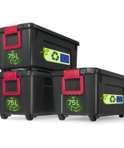 Iris Ohyama große Kunststoff-Aufbewahrungsbox 75 l Garagen-Aufbewahrungsbox SIA-75 stapelbar schwarz 3er-Set B78 x T39,5