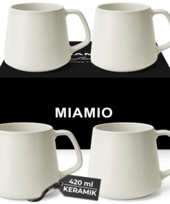 MIAMIO - Kaffeetassen 4er-Set/Kaffeebecher Keramik - Mikrowellen- und Spülmaschinenfest -luxuöse Cappuccino-, Tee- und E