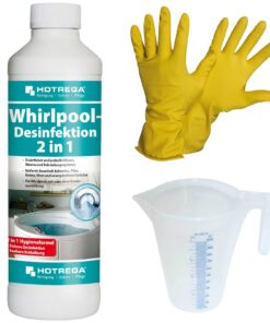 HOTREGA Whirlpool-Reiniger 2in1 | Kraftvoll gegen Kalk, Bakterien, Viren & Gerüche | inkl. Messbecher & Handschuhe | 500