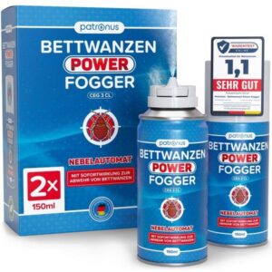Patronus Power Fogger - effektiv gegen schwierig erreichbare Bettwanzen, für dein Bett, 2x 150ml, deutscher Hersteller