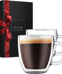 Elixir Glassware Großer Kaffeebecher Doppelwandiges Glas Zweier-Set 470 ml Spülmaschinen- und mikrowellengeeignet Durchs