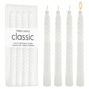 Gedrehte Stabkerzen Weiß Brenndauer 5 Stunden, 4 Stück 20x2cm Spiralförmig, Tafelkerzen für Geburtstag, Hochzeit, Party