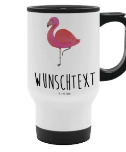 Mr. & Mrs. Panda Personalisierter Thermobecher Flamingo Classic - Personalisierte Geschenke Für Damen Mit Namen, warm ge