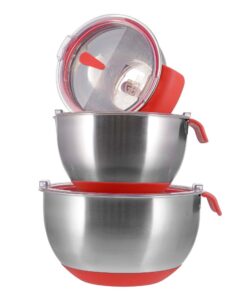 GRÄWE 3-teiliges Edelstahl Salatschüssel Set, 1L/2L/4L, Antirutsch Boden, Metallschüssel mit Deckel, ideal für Hausfraue