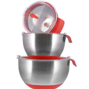 GRÄWE 3-teiliges Edelstahl Salatschüssel Set, 1L/2L/4L, Antirutsch Boden, Metallschüssel mit Deckel, ideal für Hausfraue
