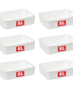 Cetomo Kunststoff Aufbewahrungskörbe + Stapelbar + Küchenschrank Aufbewahrung Cetomo Weißer Aufbewahrungskorb Set + 8Lx6