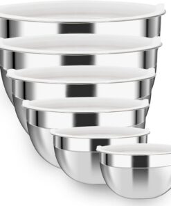 Luvan 304 Edelstahl Schüssel 6er-Set – große Salatschüsseln mit Deckel, ideal für die Küche, spülmaschinenfest (4, |2, |
