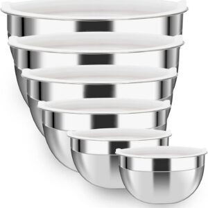 Luvan 304 Edelstahl Schüssel 6er-Set – große Salatschüsseln mit Deckel, ideal für die Küche, spülmaschinenfest (4, |2, |