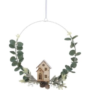 ZauberDeko Weiß Metallring mit LED Türkranz Eukalyptus für Haus und Weihnachten Ø30cm - Spektakuläre Deko