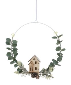 ZauberDeko Weiß Metallring mit LED Türkranz Eukalyptus für Haus und Weihnachten Ø30cm - Spektakuläre Deko