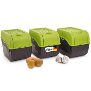 Novaliv Kartoffel Aufbewahrungsbox - 3x groß 9L GRÜN | Frischhaltedose für Kartoffeln und Zwiebeln | Stapelbarer Gemüseb