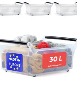 Aufbewahrungsbox - 3er Set 30L Robustes Kunststoffkrusterbox Transparenz einfache Rollenhandhabung Ordnungssystem (30L,