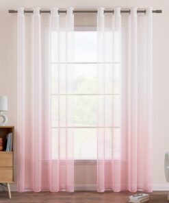 EMEMA Transparente Vorhänge Weiss-Rosa Set von EMEMA Fensterdekoration für Schlafzimmer Hochdekorativen Farbverlauf