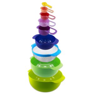 Herzberg HGBOL9N1FS 100% recycelbares Edelstahl Set 9-teilig für Schalen und Dostern Schüssel-und Messer-Set für Familie