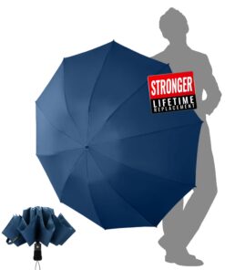 Chakipee Kompakter Reise Regenschirm Blau – Groß, Sturmfest, 10 Rippen, 105 cm Spannweite für Herren und Damen