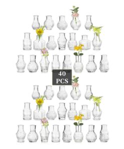 Glasseam 40 Stück Mini Glasvasen Klar Vintage Set für Hochzeit Party Tischdeko