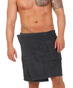 Saunakilt Herren – Weiches Baumwolle Frottee mit Klettverschluss für Sauna & Wellness, Anthrazit OEKO-TEX STANDARD 100