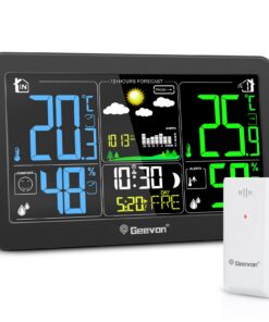 Geevon DCF Wetterstation Funk mit Außensensor Digitale Außentemperatur und Innentempératur Fahrenheit mit Wettervorhersa