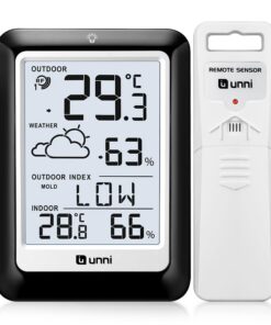 Funk Wetterstation mit Außensensor + Batteriebetrieb + Wettervorhersage 330FT Reichweite Hitze-Index Schwarz