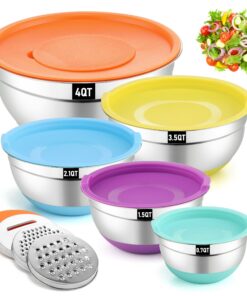 Hunnycook Bunte Rührschüssel 5er Set - Edelstahl Salatschüssel mit Deckel, Spülmaschinenfest, 4,5,4,2,4,1,7,0,8L - Rutsc