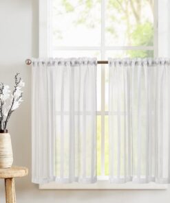 TOPICK Transparent Bistrogadine für Klein Fenster H 60 x B 90 cm 2er Set OEKO-TEX STANDARD 100 Küchen- und Badezimmerdek
