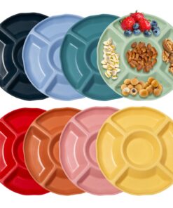 8 Stück Wiederverwendbare Snackteller mit 5 Fächern - 8 Farben für Nüsse, Süßigkeiten & Desserts, 23x|5cm Plastik
