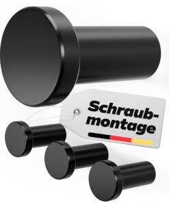 4er Set Premium Garderobenhaken Schwarz Matt - Universell als Handtuchhalter & Kleiderhaken inkl. Zubehör Made in German