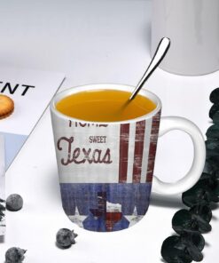 Große 11oz Keramik Kaffeetasse 330ml Handbemalt Texas Design Weiß mit Henkel