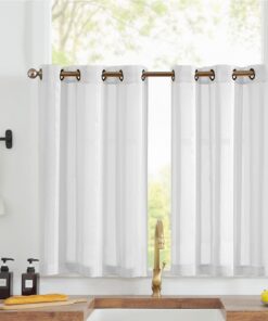 Vangao Transparente Küchengardinen Weiß OEKO-TEX STANDARD 100 Modern Voile Streifen 2er Set 90Bx115Hcm