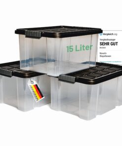 Novaliv 3x BPA-frei Kunststoff Aufbewahrungsboxen 15L Nestbar stapelbar mit Deckel