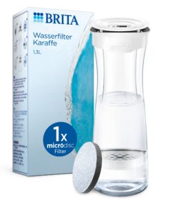 BRITA Wasserfilterkaraffe Weiss 1,3L inkl. MicroDisc Filter - praktisch fürs Zuhause, passt in die Kühlschranktür, reduz