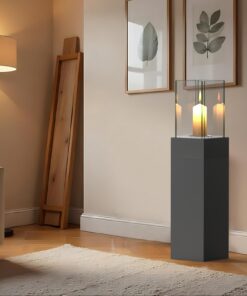 4-in-1 Windlicht Säule (Schwarz) - Deko Laterne für Indoor und Outdoor, Hoch 89 cm, Kamin und Pflanzkübel All in One