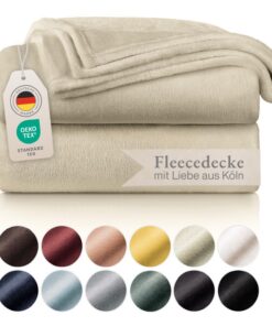 Blumtal Kuscheldecke flauschig - Oeko-TEX zertifizierte Fleecedecke 150x200 cm - Wohndecke Beige 150x200 cm - blusendfla