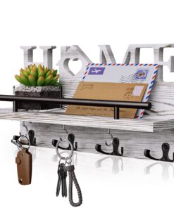 SWTYMIKI Schlüsselbrett Organizer + Rustic Holz mit 7 Haken + Wand Heimdekoration aus Recyceltem Material