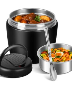 Thermobehälter für Essen 1,2L - Warmhaltsames Edelstahl-Glas, mit Löffel, Deckel &Babybreimittel, für Suppen & Porridge,