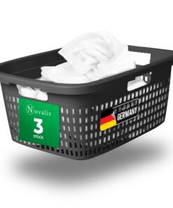 Novaliv 3er-Set Wäschekorb Anthrazit, 25L Griffen für Bad und Schmutzwäsche, Haushalt Korb Sammler Box