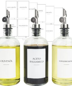 3 Stücke Essig Ölspender 480ml Glas mit Automatischer Pumpen für Küche | 304-Edelstahl Ölspender mit Etiketten 480ml fü