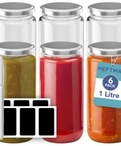 HEFTMAN Glasdosen mit Deckel 6er-Set 1L - Luftdichte Silberdeckel für Marmelade, Einmachen & Lebensmittelaufbewahrung